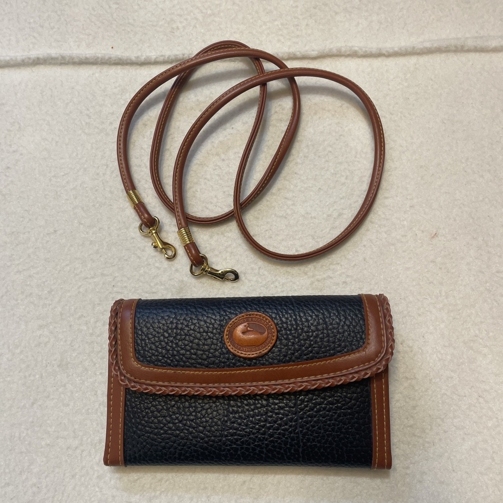 Vintage Dooney & Bourke Crossbody Leather Wallet Purse Blue Brown Designer AWL
